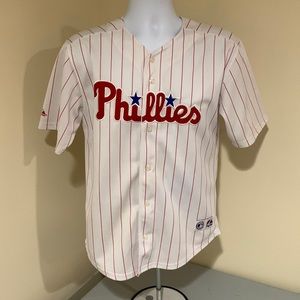 Philadelphia Phillies Jersey Jim Thome Button White Striped Boys Medium